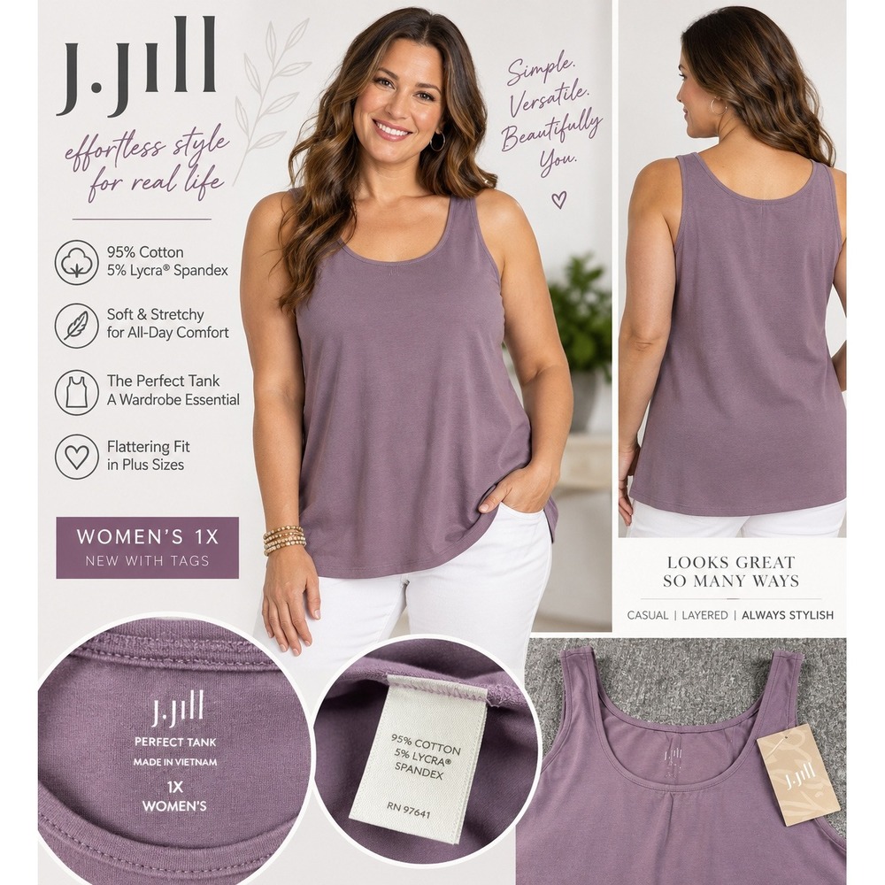 J. Jill Perfect Tank Mauve Purple Cotton Spandex Scoop Neck Sleeveless Top 1X